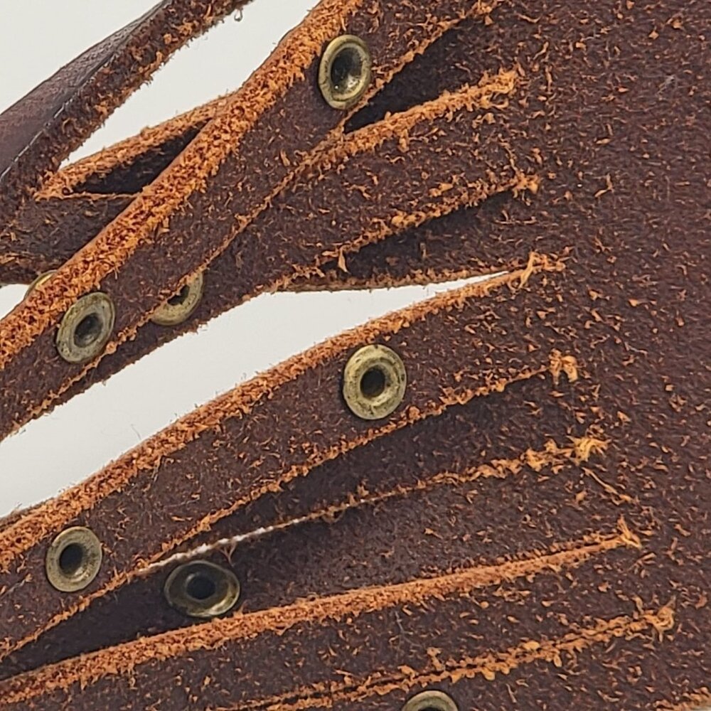 Linea Pelle Brown Boho Leather Multi-Strap Belt With Brass Rivet Accents Adjusta - Picture 11 of 12